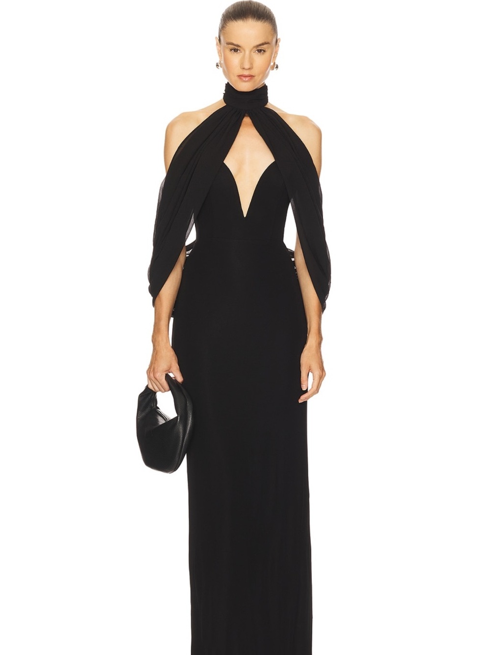 Michael Costello Black Backless Draped Evening Gown